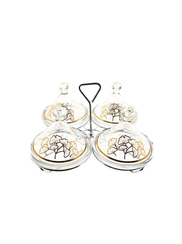 Almina Almina Snack-Set Tajine 9 Teilig aus Glas mit goldenen in Cicek