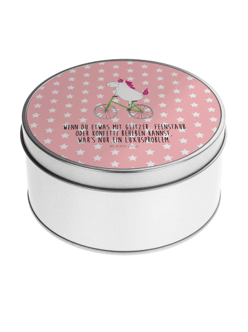 Mr. & Mrs. Panda Metallbox Einhorn Radfahrer mit Spruch in Rot Pastell