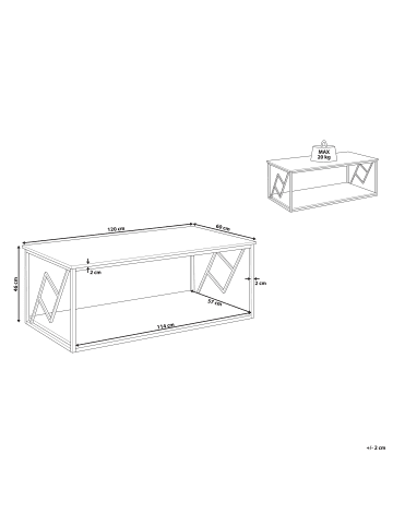 Beliani Couchtisch FORRES in Braun/Schwarz - (W) 60 x (H) 46 x (L) 120 cm