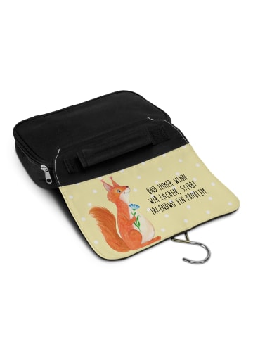 Mr. & Mrs. Panda Waschtasche Eichhörnchen Blume mit Spruch in Gelb Pastell