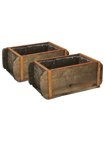 UNUS 2er Set Pflanztopf Ziegelform aus Holz in Braun