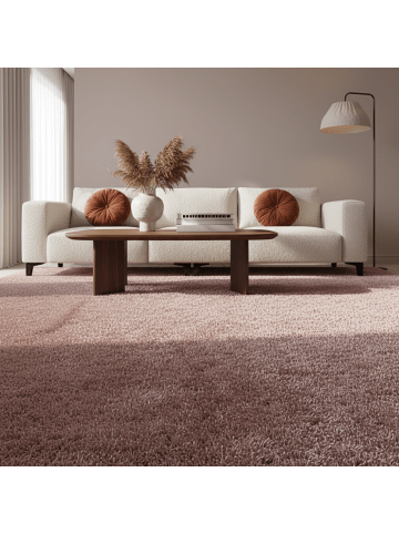 KADIMA DESIGN Teppich Hochflor Shaggy Waschbar Einfarbig SPREE Strapazierfähig in Rosa