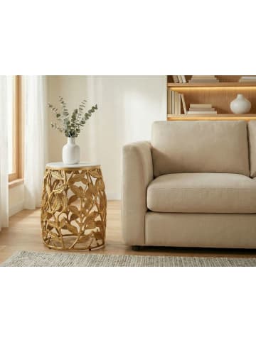 FineBuy Beistelltisch in Gold / Marmor / 40x40x46
