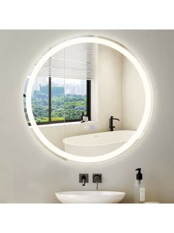 ZMH Badspiegel mit Beleuchtung in nickel rund Ø70cm Dimmbar mit Touch-Schalter