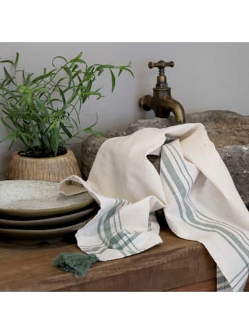 Chic Antique Geschirrtuch AIX Karo Linien Grün Creme mit Quasten