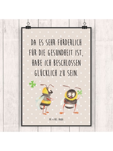 Mr. & Mrs. Panda Art Print Hummeln Kleeblatt mit Spruch in Beige Pastell