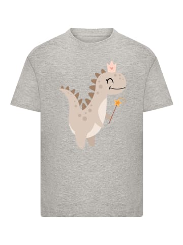 F4NT4STIC T-Shirt Niedlicher Mädchen Dinosaurier in grau meliert