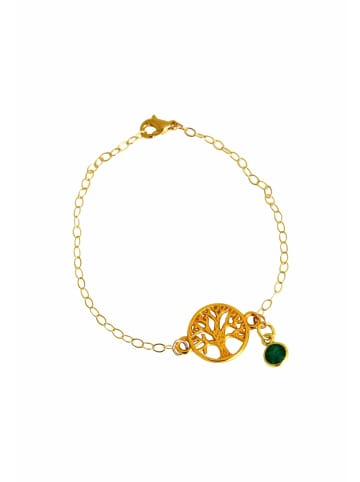 Gemshine Armband YOGA Lebensbaum und Smaragd Charm in gold coloured