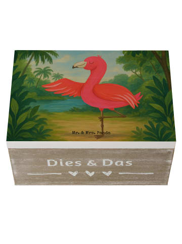 Mr. & Mrs. Panda Holztruhe Flamingo Yoga Design ohne Spruch in Weiß