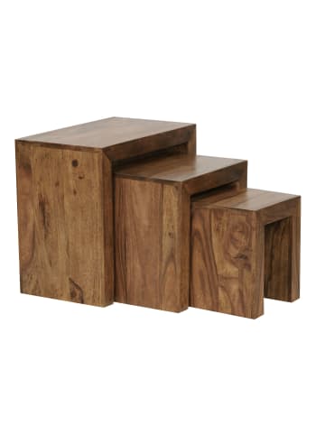 KADIMA DESIGN 3er Set Satztisch Massiv-Holz Wohnzimmer-Tisch Landhaus-Stil in Massivholz