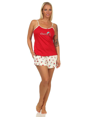 NORMANN ärmellose Schlafanzug Shorty Pyjama Kirschen - 62271 in rot