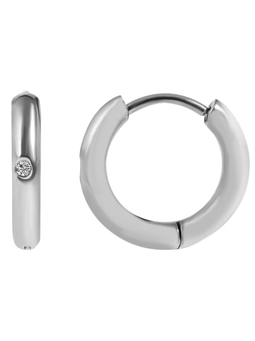 Adeliás Damen Ohrringe – Klappcreole aus Edelstahl mit Strass Steinchen in silber