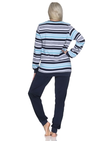 NORMANN Frottee Schlafanzug langarm Bündchen Streifenoptik in hellblau