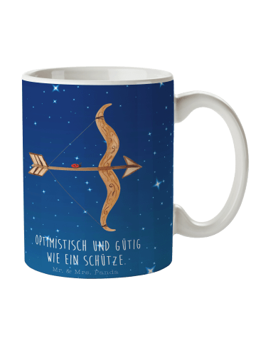 Mr. & Mrs. Panda Kaffeebecher Sternzeichen Schütze mit Spruch in Sternenhimmel Blau