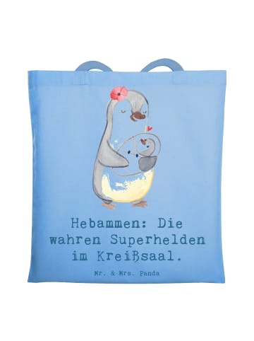 Mr. & Mrs. Panda Einkaufstasche Hebamme Superhelden mit Spruch in Sky Blue