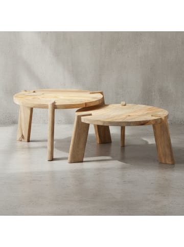 KADIMA DESIGN Design Couchtisch 2er Set Mango Massivholz Wohnzimmertisch Hell in Hellbraun