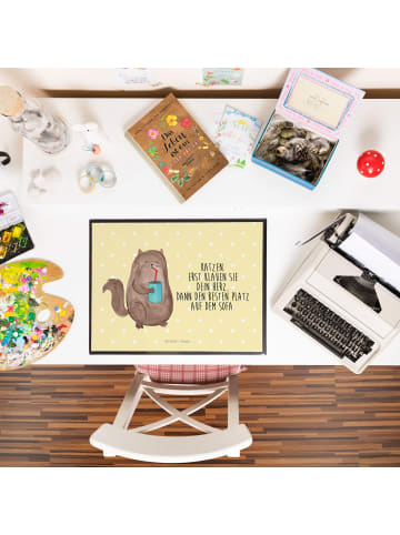 Mr. & Mrs. Panda Schreibunterlage Katze Dose mit Spruch in Gelb Pastell