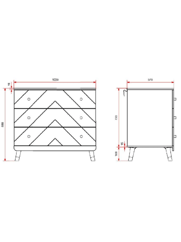 58 aufm Kessel SCHUBLADENKOMMODE Kamillah 100x57x89 Kinderzimmerkommode Satin Weiß