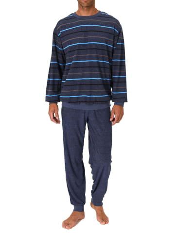 NORMANN Frottee Schlafanzug langarm Bündchen Streifen - 75509 in blau