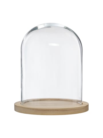 Atmosphera Créateur d'intérieur Deko-Glaskuppel, mit Holzbasis in Beige, Ø 24 cm