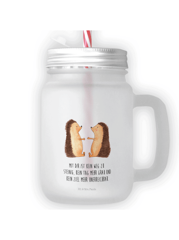 Mr. & Mrs. Panda Trinkglas Mason Jar Igel Liebe mit Spruch in Transparent