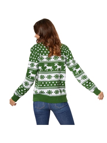 tectake Festtagspullover, Winterlicher Strickpullover in Grün und Weiß