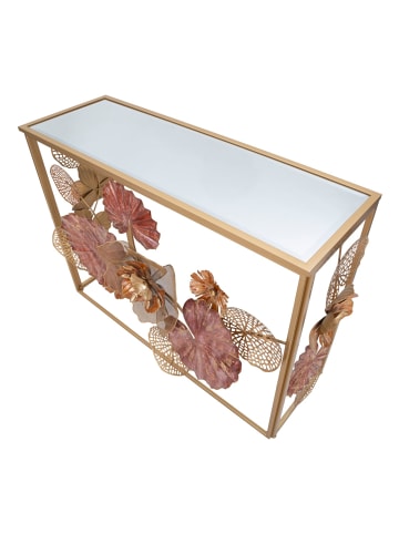 Mauro Ferretti Goldene Metallkonsole mit Blumen- und Blätterdekor, 114 x 41,5 x 80 cm