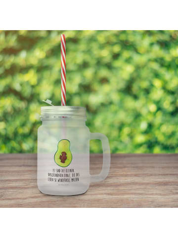 Mr. & Mrs. Panda Trinkglas Mason Jar Avocado Kern mit Spruch in Transparent