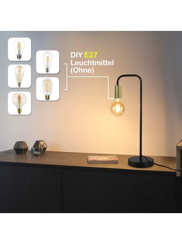 ZMH Tischleuchte E27 in schwarzgold mit Kabelschalter