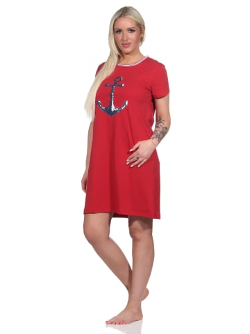 NORMANN maritimim Kurzarm Nachthemd Anker - 74889 in rot