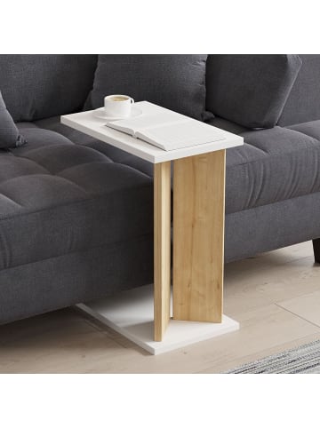 CALICOSY Beistelltisch LUN in Saphir-Eiche/Weiß - (W) 25 x (H) 48,6 x (L) 50 cm