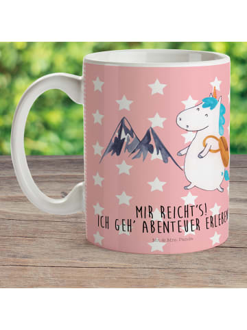 Mr. & Mrs. Panda Kaffeetasse Einhorn Bergsteiger mit Spruch in Rot Pastell