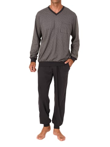 NORMANN Langarm Schlafanzug Pyjama Bündchen print in grau