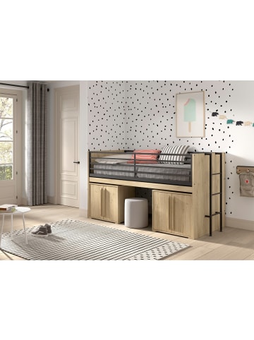 58 aufm Kessel HALBHOCHBETT 90x200 Keelia Eiche mit Schreibtisch Stauraum