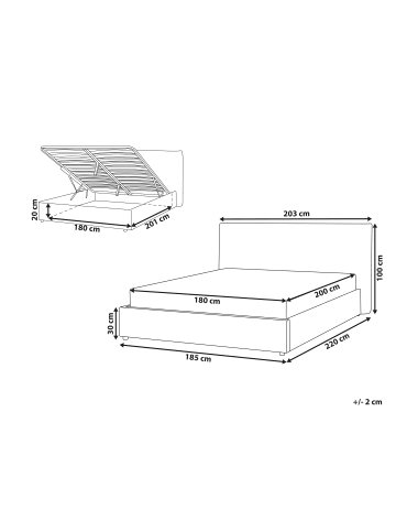 Beliani Bettgestell LAVAUR in Weiß - (W) 203 x (H) 100 x (L) 220 cm