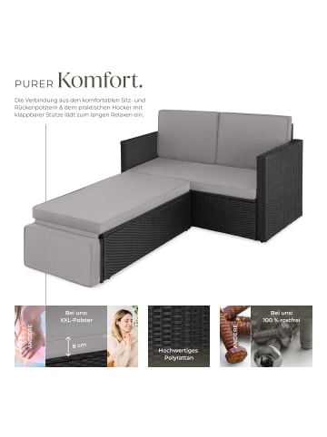 tectake Rattan Sitzgruppe inkl. Hocker mit klappbarer Stütze, 2-Sitzer