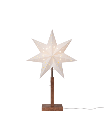 STAR Trading Papierstern-Tischleuchte 'Karo', weiß, Holzfuß Eiche, 55cm in Weiß