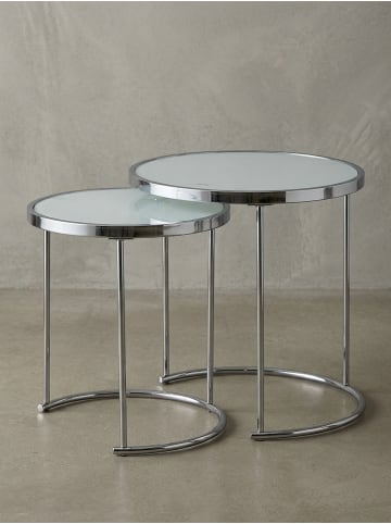 KADIMA DESIGN Design Beistelltisch Rund Ø 50/42 cm - 2 teilig Weiß Silber mit