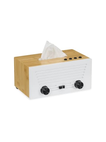 relaxdays Kosmetiktücherbox "Radio" in Weiß/ Natur - (B)24,5 x (H)12 x (T)16 cm