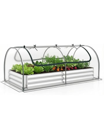 COSTWAY 3 in 1 Gewächshaus mit Hochbeet Metall 202 x 101 x 81 cm in Silber