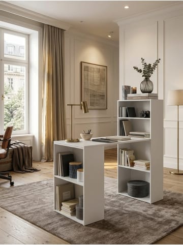 KADIMA DESIGN Schreibtisch WL5.692 mit Regal 120 x 120 x 53 cm Matt Holz in Weiß