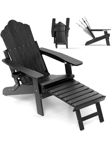 COSTWAY Adirondack Stuhl mit Fußstütze in Schwarz