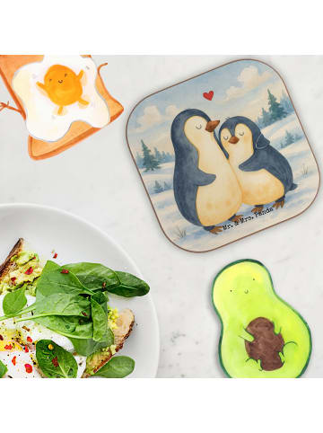 Mr. & Mrs. Panda Bierdeckel Pinguin umarmen Design ohne Spruch in Weiß