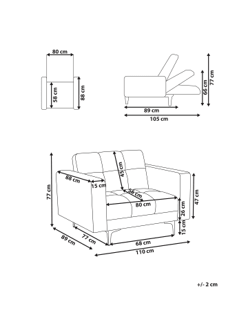 Beliani Sessel ALNES in Weiß/Schwarz - (W) 110 x (H) 77 x (L) 89 cm