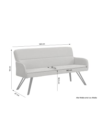 byLiving Bank TINO in hellgrau - B 160, H 94, T 67 cm