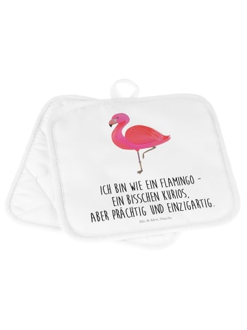 Mr. & Mrs. Panda 2er Set Topflappen  Flamingo Classic mit Spruch in Weiß