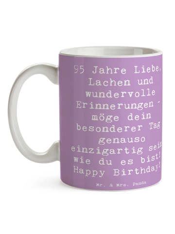 Mr. & Mrs. Panda Kaffeebecher Spruch 95. Geburtstag mit Spruch in Lavendeltraum