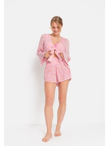 LSCN BY LASCANA Crepebluse in rosa-orange bedruckt
