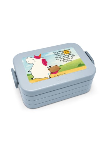 Mr. & Mrs. Panda MEPAL Bentobox Einhorn Koffer Design mit Spruch in Blau Pastell