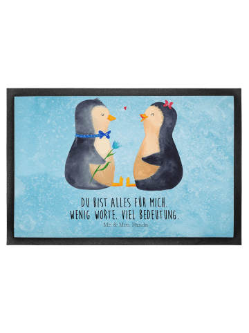 Mr. & Mrs. Panda Fußabtreter Pinguin Pärchen mit Spruch in Eisblau